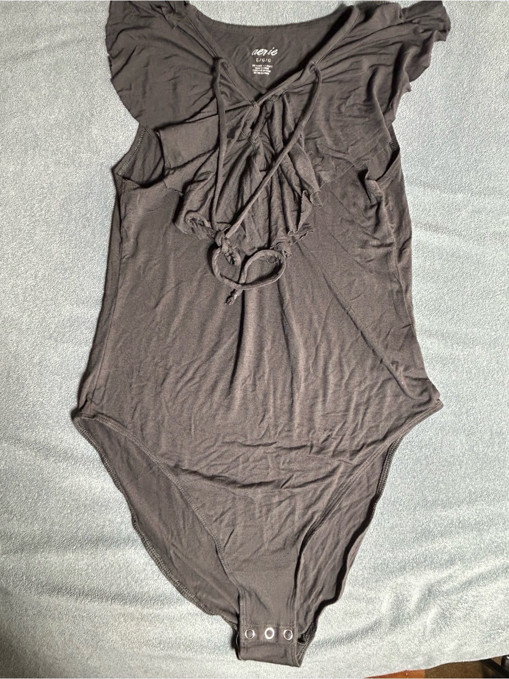aerie Black Lace-Up Front Bodysuit